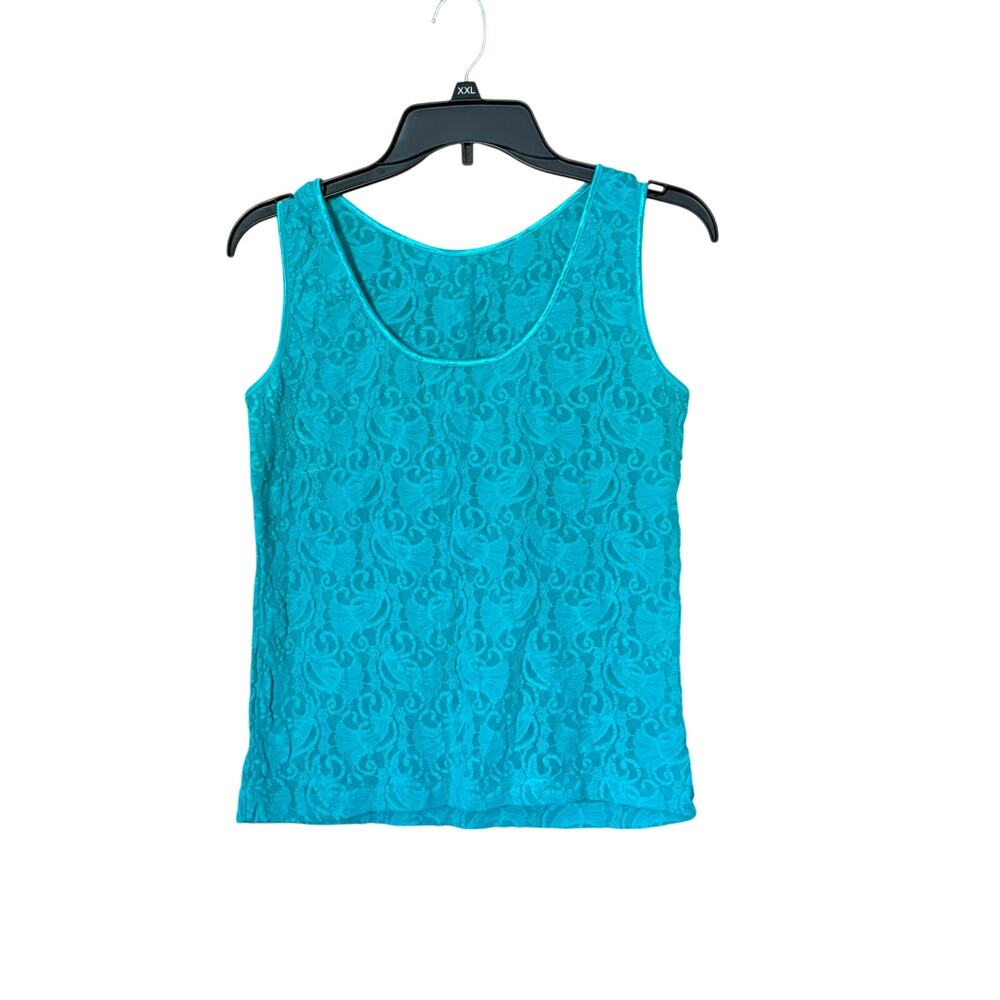 Gaviota Tank‎ Top Floral Lace 90s Vintage Women Size XL Blue Sleeveless Scoop
